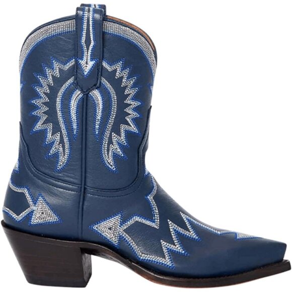 Metallic Embroidered Cowgirl Boots For Women Pointed Toe Western Chunky Heel - Picture 4 of 6